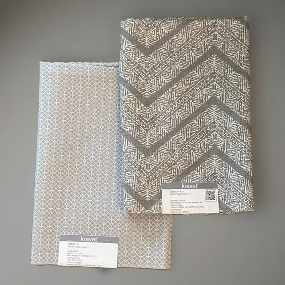 Pair Kravet Midweight Gray White Jacquard Prints 25